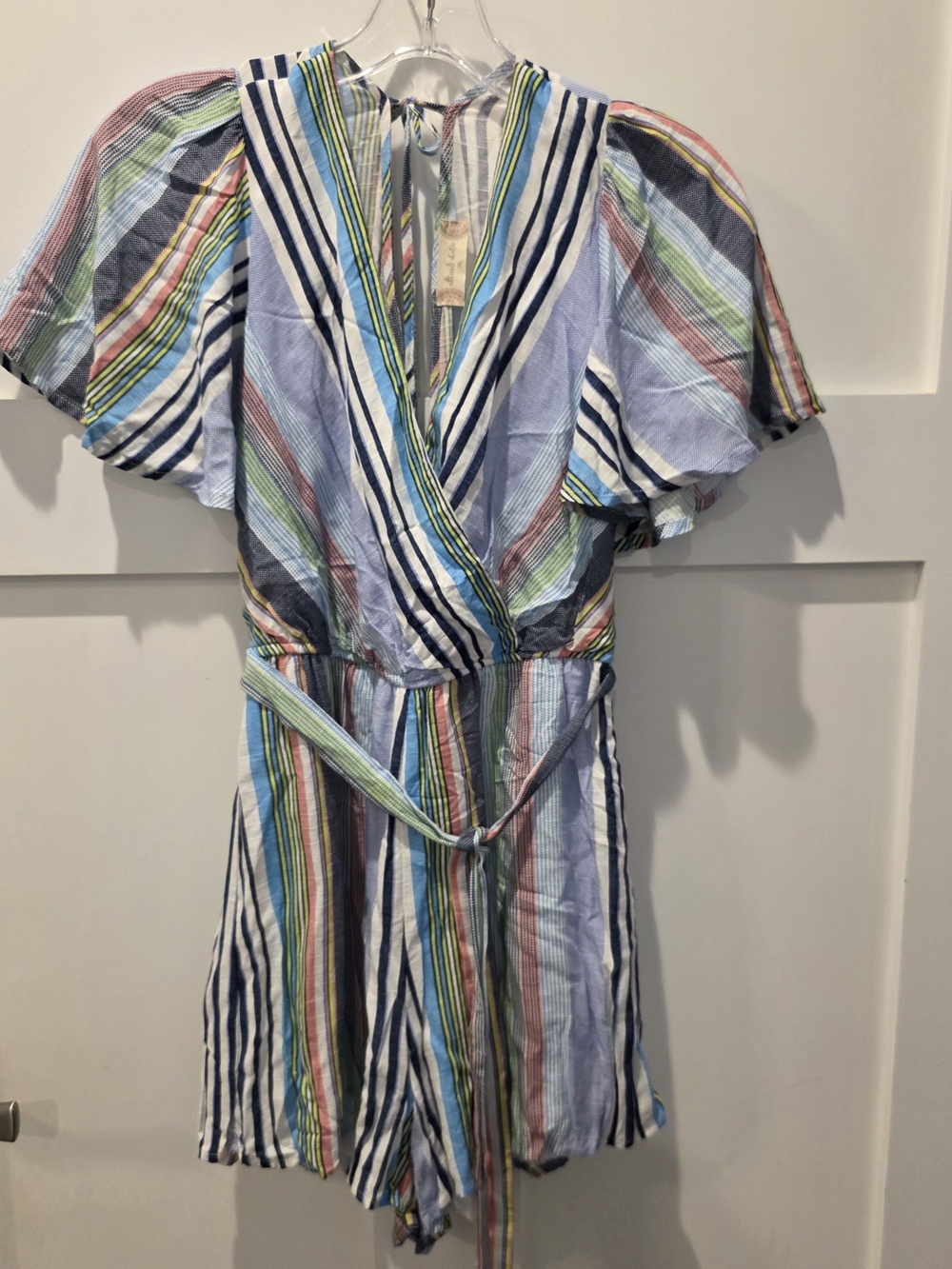 Altar'd State Womens Romper Shorts Striped S Boho Breezy Flutter Sleeves Beach